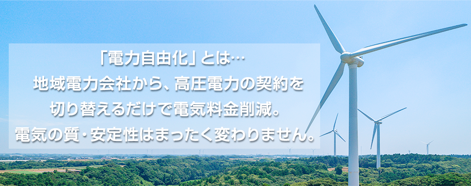 「電力自由化」とは…地域電力会社から、高圧電力の契約を切り替えるだけで電気料金削減。電気の質・安定性はまったく変わりません。